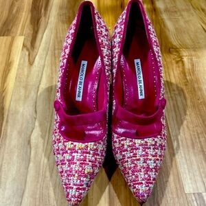 Manolo Blahnik Mary Jane Tweed and Suede Pump